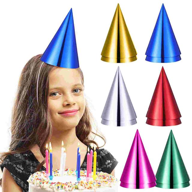 Conjunto de 12 Chapéus de Festa Infantil em Cone com Decorações Coloridas e Papel Metálico para Aniversário