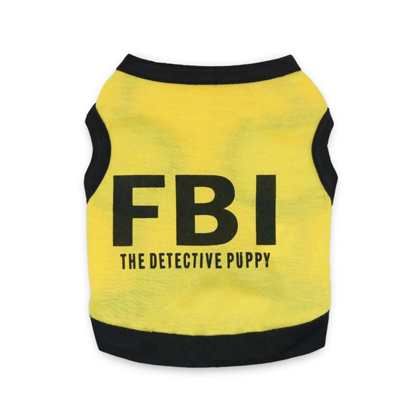 Cão t camisa do cão de algodão camiseta do cão do fbi camisa masculina animal estimação roupas gato colete de segurança tamanho preto s a l - Image 1