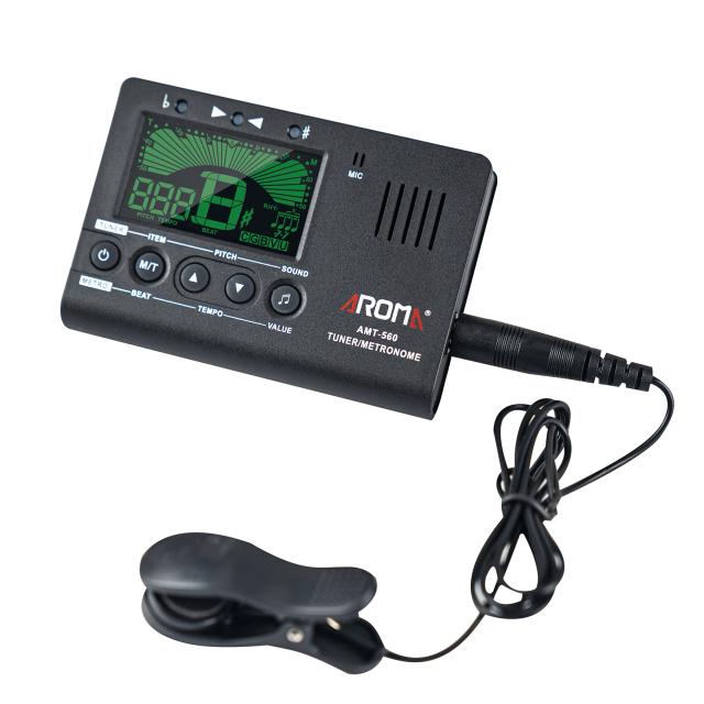 Aroma Afinador e Metrônomo para Guitarra Elétrica com Microfone Embutido e Cabo Captador 6,3mm para Ukulele e Violino Baixo Cromático AMT-560
