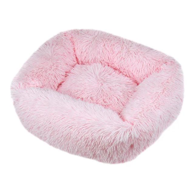Cama Luxuosa de Pelúcia Quadrada e Lavável para Cães de Todos os Tamanhos com Tapete Calmante