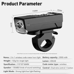 3 em 1 lâmpada de luz da bicicleta com computador tipo-c velocímetro ciclismo led mtb lanterna chifre farol acessórios - Image 3