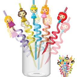 Canudos reutilizáveis para favores do partido, ótimo para o aniversário temático da princesa, suprimentos para meninas e crianças, 6 PCs, 12PCs - Image 1