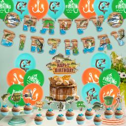 Ido pesca temática festa de aniversário decoração, bolo Toppers, balão Banner, talheres tema, Fontes do partido - Image 2