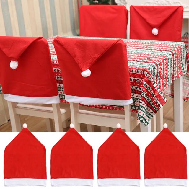 Capa de Cadeira de Natal em Vermelho com Estampa de Papai Noel - Conjunto com 4 Peças para Decoração de Festas e Jantares de Fim de Ano