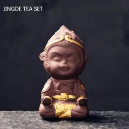Feito à mão argila roxa macaco rei chá pet zen conjunto de chá decoração sun wukong escultura estatueta chá chinês acessórios - Image 3