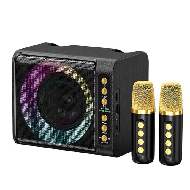Alto-falante portátil de karaoke com Bluetooth, 2 microfones sem fio e luzes para festas, ideal para adultos e crianças