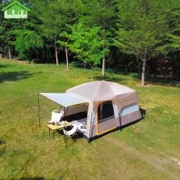 Barraca de acampamento ao ar livre cáqui, camadas duplas, ultra-grande, 2 quartos de cama e 1 salão familiar, qualidade superior, L320 x W220 x H190 cm, 5-8 Pessoa - Image 1