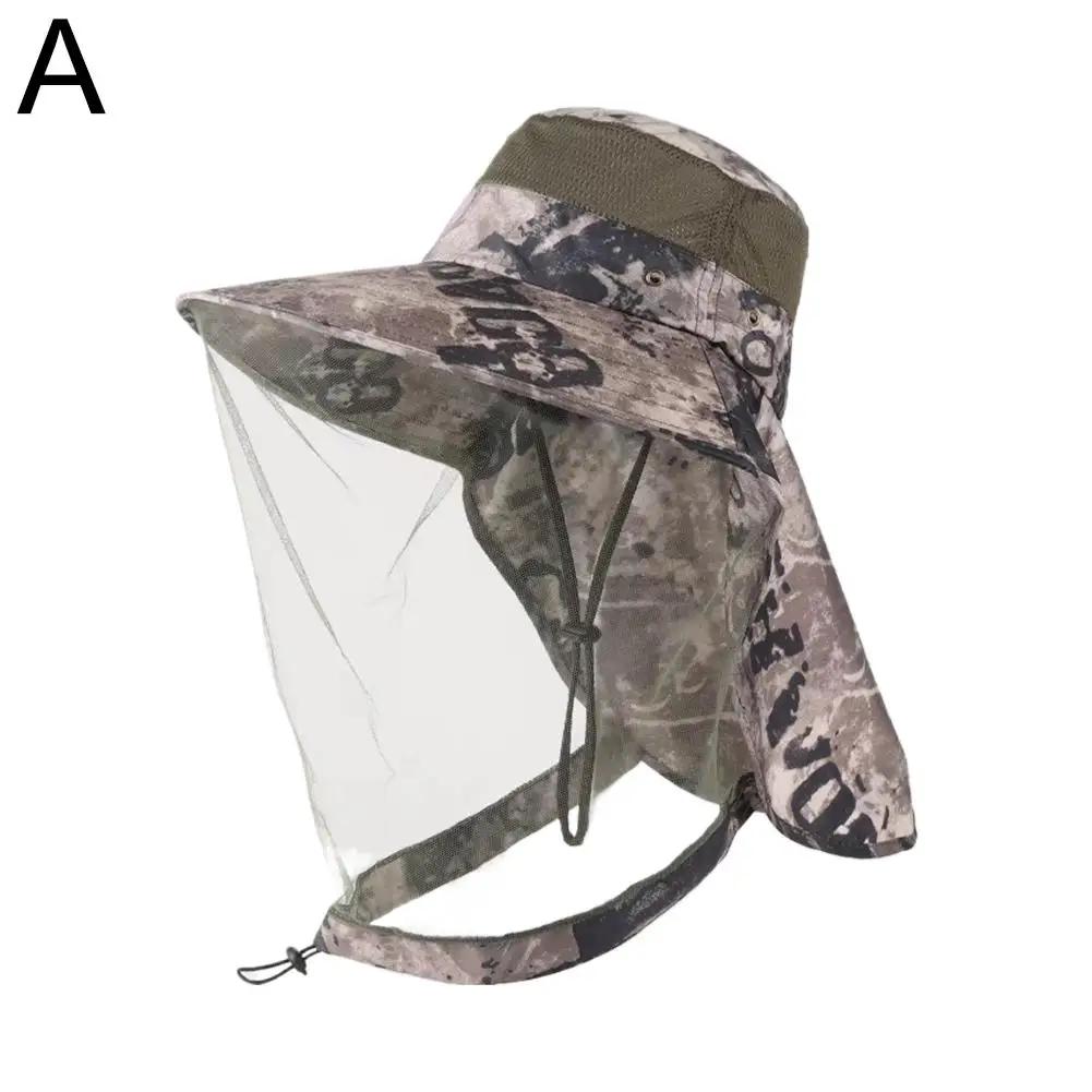 Máscara facial de malha, à prova de mosquitos, chapéu de sombreamento solar masculino e feminino verão ao ar livre grande beiral anti uv pesca acampamento caminhadas chapéus - Image 1