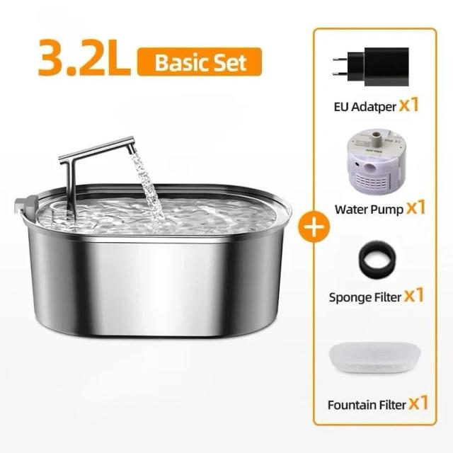 Fonte automática de água para pets com filtro inteligente em aço inoxidável e bomba para cães e gatos