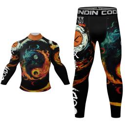 Desgaste de artes marciais feito sob medida para homens, pescoço simulado quente, terno protetor de Rash MMA, BJJ Fitness e grappling, conjuntos curtos, alta qualidade - Image 5
