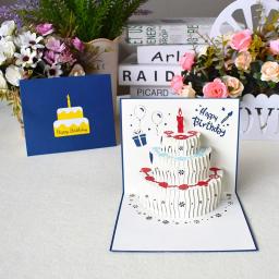 Cartão de aniversário feliz para a menina crianças esposa marido 3d bolo de aniversário pop-up cartões postais presentes com envelope - Image 1