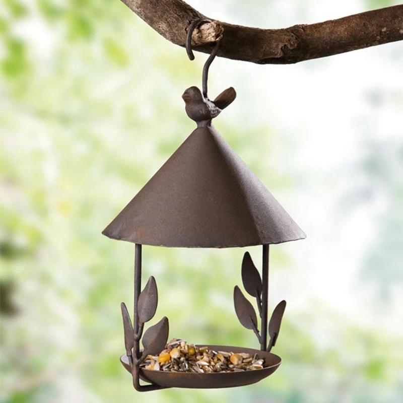 Rainproof Iron Bird Feeder, Windproof pendurado estilo, Pet Feeding Supplies, decoração do jardim ao ar livre - Image 1