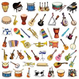 Adesivos vintage para crianças, instrumento musical, violino, scrapbook, mala, guitarra, telefone, suprimentos, 50pcs - Image 6