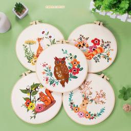 Kits de entrada para bordados para adultos e crianças, padrões fáceis artesanais, animais, plantas, flores, esquilo, iniciantes, bricolage - Image 1