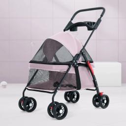 Carrinho de estimação dobrável leve, carrinho para cães pequenos e gatos, viagem ao ar livre, prato de refeição respirável - Image 5