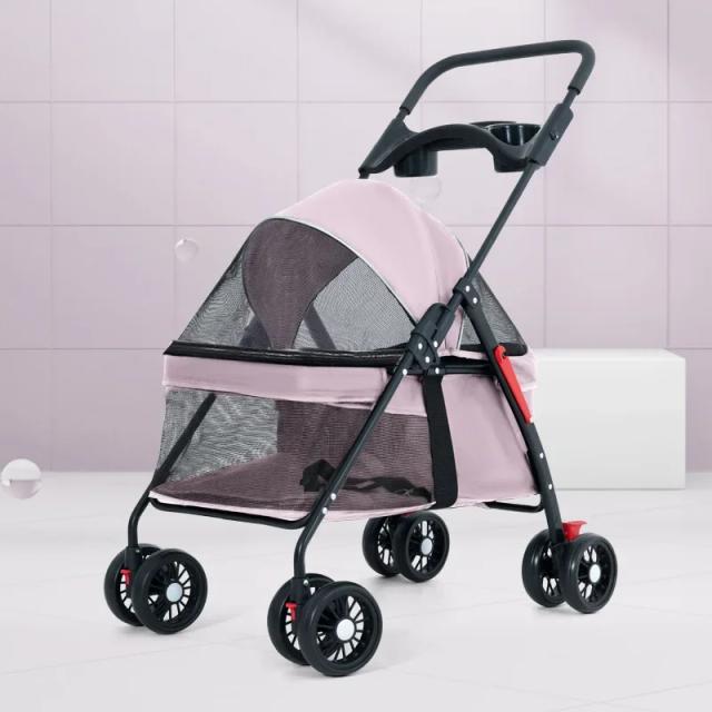 Carrinho Dobrável Leve para Cães e Gatos Pequenos - Ideal para Viagens ao Ar Livre com Compartimento Respirável para Refeições