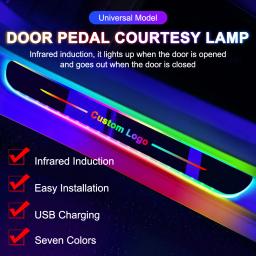 Luz personalizada do peitoril da porta do carro, Lâmpada do projetor do logotipo, USB Power, LED sem fio, RGB, placa bem-vinda do carro Scuff, luz do pedal - Image 2