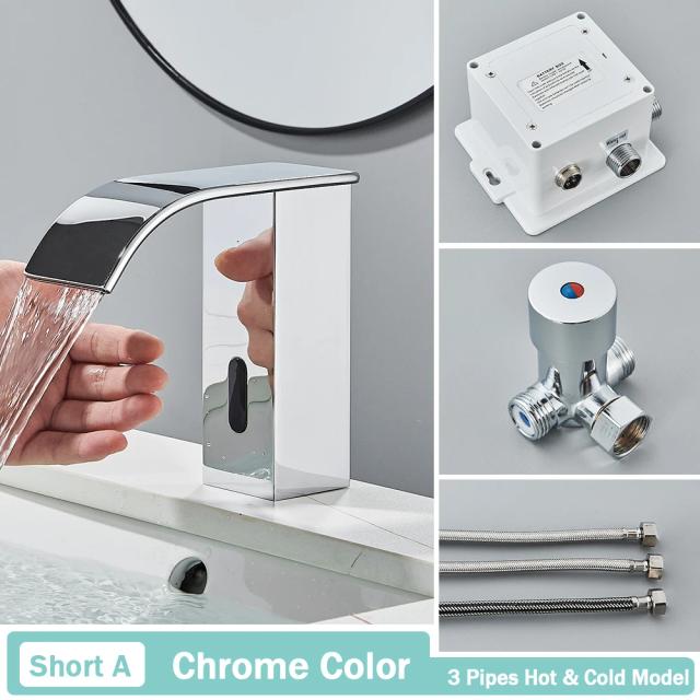 Torneira Touchless Rozin-Smart com Misturador Automático e Cascata para Lavatório, Água Quente e Fria - Preto