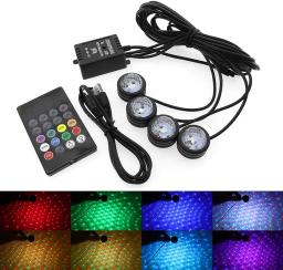 RGB USB LED estrela projetor luz, decoração interior do carro, atmosfera luz, controle remoto, 4pcs - Image 1