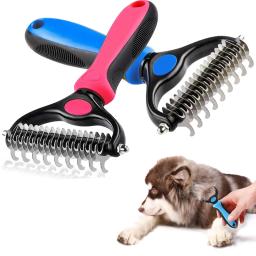 Dupla face Pet Grooming limpeza pente, Dog Deshedding escova para cães, Gatos Fur Knot cortador, Escova de derramamento profissional - Image 1