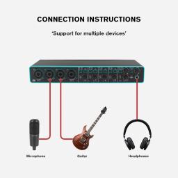 Interface áudio com pré-amplificador Mic para gravação, Professional USB Sound Card, 4 × 4 - Image 4
