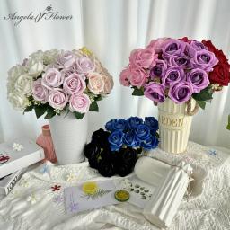 Rosa pérola artificial buquê de flor, arranjo floral acessórios, suporte fotográfico, presente do dia dos namorados, decoração de mesa em casa, vaso deco, 9 cabeças - Image 2