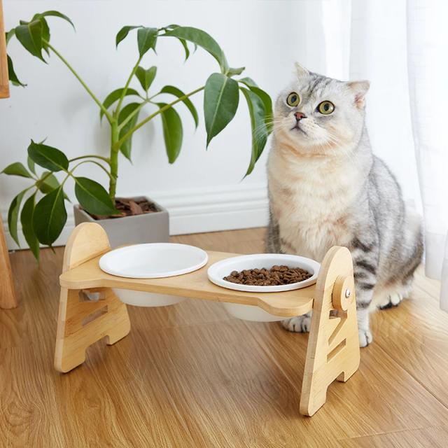 Tigela de cerâmica elevada para gatos e cães, alimentador ajustável que cuida do pescoço e oferece água fresca