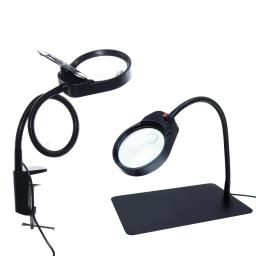 Lupa de mesa dobrável com luzes LED, Lupa USB com base, leitura, reparo, soldagem, lâmpada de mesa, 10X, 20X - Image 6