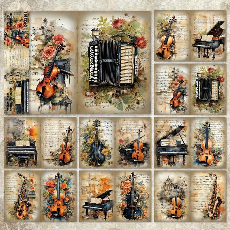 Pacote de Cartões Artesanais Panalisa, Estilo Vintage, Música Scrapbooking, Papel Modelado, Peso Leve, 8 Folhas, Tamanho A5 - Image 1