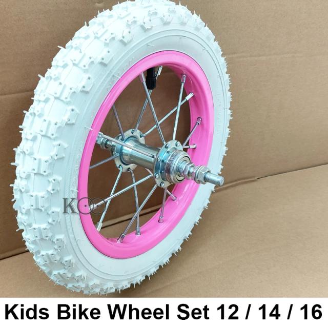 Conjunto de Roda Infantil Aro Rosa 12/14 Polegadas com Pneu Branco