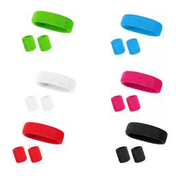 Algodão Suor Absorvente Sports Sweatband Set, 2 Pulseiras, 1 Headband, Umidade Wicking, Faixa elástica da cabeça - Image 2