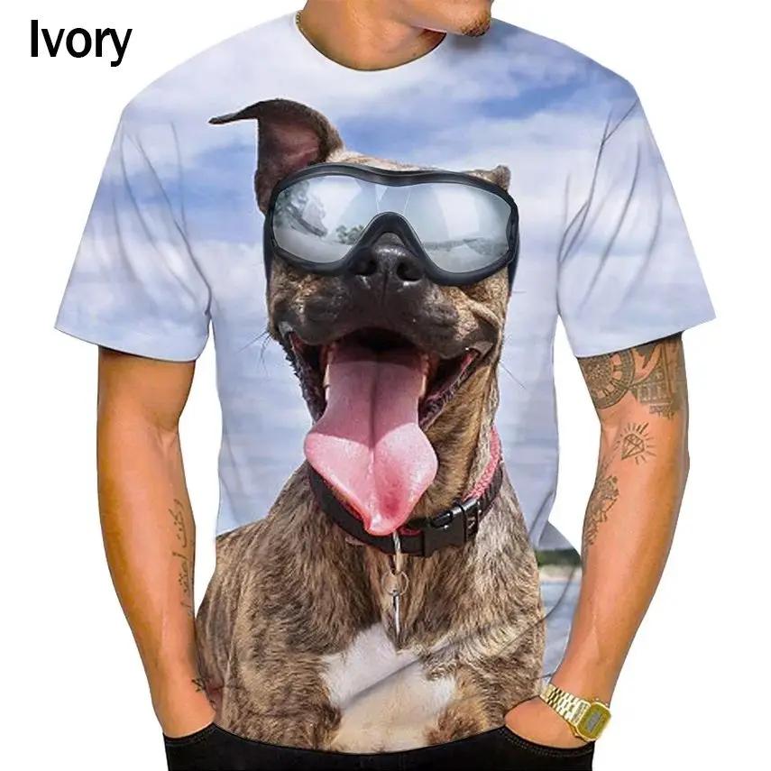 Camiseta estampada 3D para cachorro fofo e divertido, casual, gola-O, manga curta, diária, solta, plus size, top respirável, moda verão - Image 1