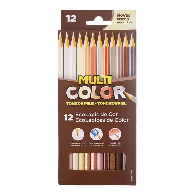 Lápis de Cor Multicolor com 12 Tons de Pele Vibrantes