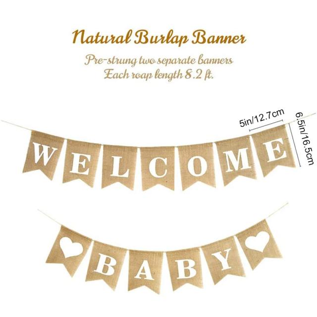Banner rústico de serapilheira para festas: boas-vindas, puxar bandeira e chuveiro de bebê em 1 conjunto