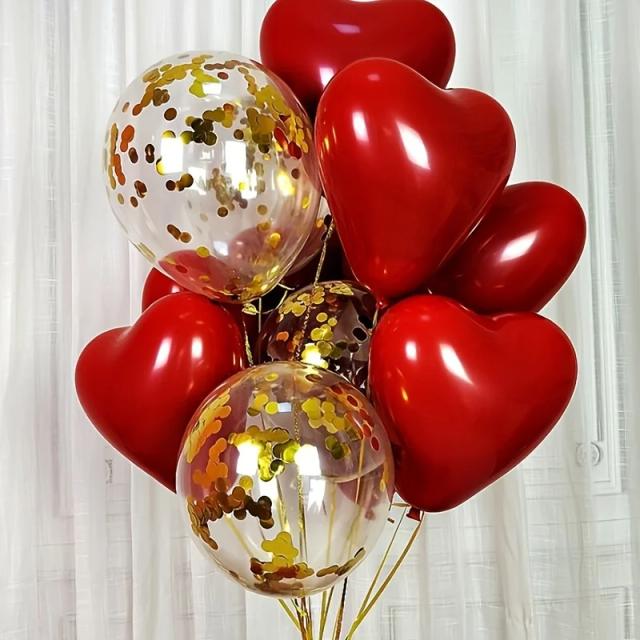 Conjunto de Balões de Confete em Forma de Coração Garnet Vermelho para Festas - 0 Peças Double Decker