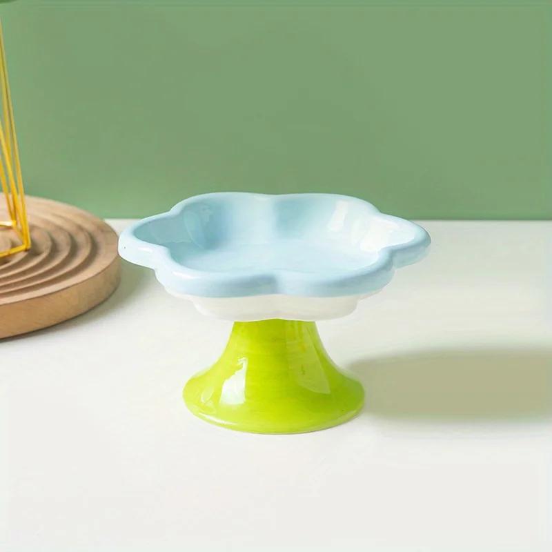 Bacia cerâmica ergonómica para o cão e o gato, com proteção do pescoço, projeto floral, talheres fáceis de limpar, duráveis para o alimento/água, bonito - Image 1
