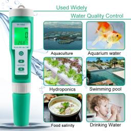 Medidor de qualidade da água digital, testador multifunções para aquários, PH, CE, TDS, ORP, H2, fértil, salinidade, S.G. Temperatura, 10 em 1 - Image 6