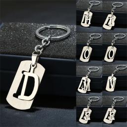 Pingente letra inicial em aço inoxidável com porta-chaves masculino, decoração de carteira, metal de dois andares, 26 letras, presente legal - Image 1