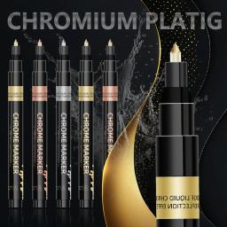 Chrome Espelho Marcador Pen para DIY, Reflective Paint Pen, Caneta Permanente, Ouro, Prata, Cobre Marker, Modelo Pintura Marcação, 0.7mm, 1mm, 2mm, 1Pc - Image 1