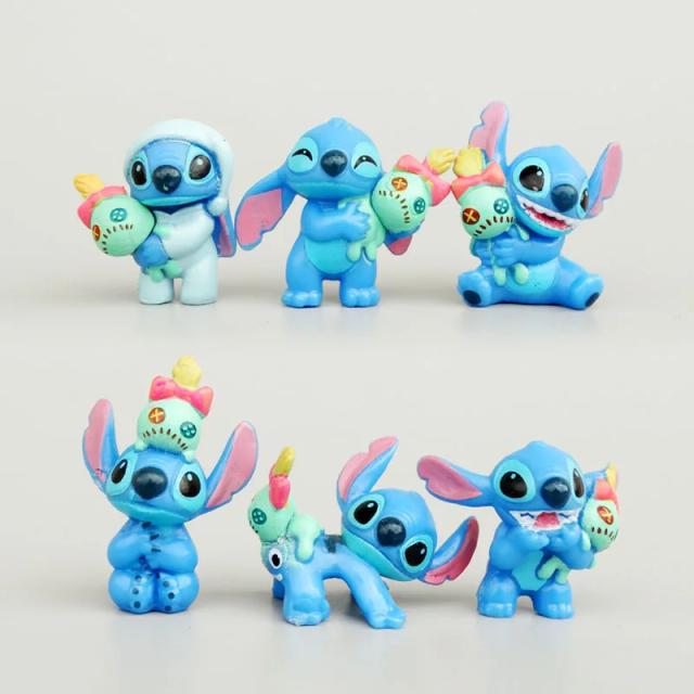 Brinquedos Colecionáveis Disney Lilo e Stitch: Conjunto de 6 Figuras e Encantos em PVC com Scrump para Decoração
