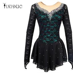 Vestido de patinação no gelo feminino, fantasia para performance, collant para adolescentes e adultos, balé e performance de ginástica preto e veludo - Image 3