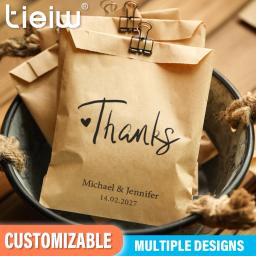 Sacos personalizados do favor para convidados, personalizados agradecem seus sacos de presente Kraft, embalagem do partido do chuveiro nupcial do chuveiro do bebê, 50Pcs - Image 1