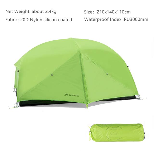 BISINNA Barraca de acampamento ultraleve para 2 pessoas 20D 380T Nylon Dupla camada à prova d'água para mochila para caminhadas e viagens com tapete grátis