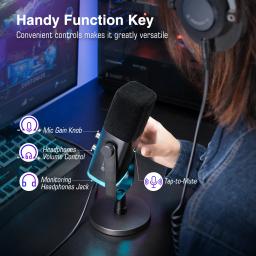 Fifine-usb/xlr microfone dinâmico com controle rgb/fone de ouvido/mudo, para pc, gravação de jogos, streaming, game-am8 - Image 4