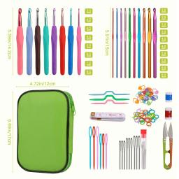 Fenrry conjunto de gancho de crochê, kit de agulhas de crochê para iniciantes, estojo verde e acessórios de crochê para artesanato de tricô - Image 2