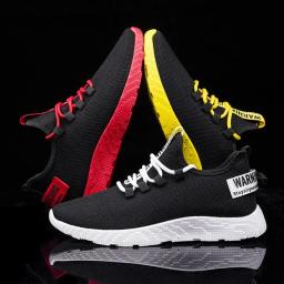 Homens tênis 2024 novo respirável rendas até sapatos de malha moda casual sem deslizamento sapatos vulcanizados tenis masculino - Image 5