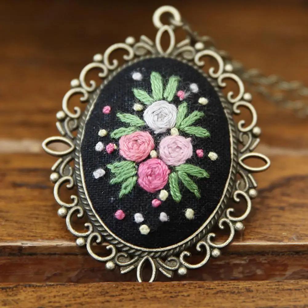 Bordado Kit Colar Pingente com Fio De Agulha, Padrões De Flores, DIY Arte Artesanato, Camisola Decoração - Image 1