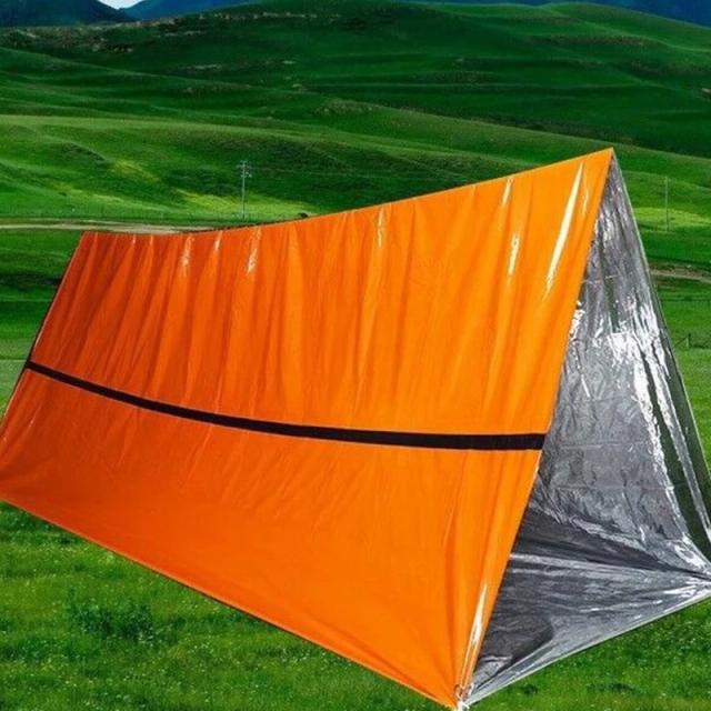 Barraca de Emergência Dobrável com Saco de Dormir Impermeável para Acampamentos e Aventura ao Ar Livre