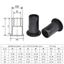 Porca de rebite de cabeça plana preta de aço carbono, inserção roscada, tampa Nutsert, rebites porcas, M3, M4, M5, M6, M8, M10, M12, 5-50pcs - Image 2