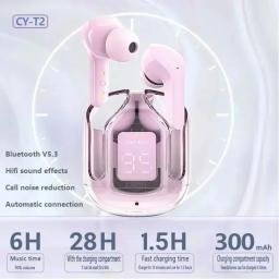 Novo t2 tws sem fio bluetooth fone de ouvido transparente enc power display digital fones som estéreo para todos os smartphones - Image 2